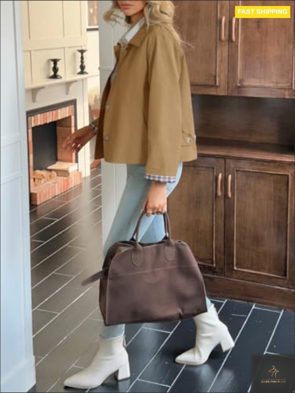 Cropped Trench Coat Lightweight Single Breasted Jacket Fall Windbreaker Fashion - Picture 6 of 7